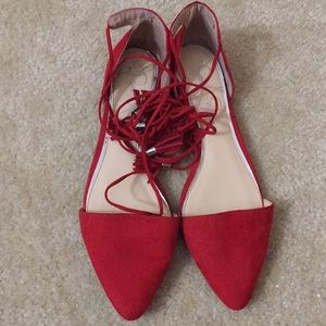 GUC Jessica Simpson red suede lace up flats. Sz 8